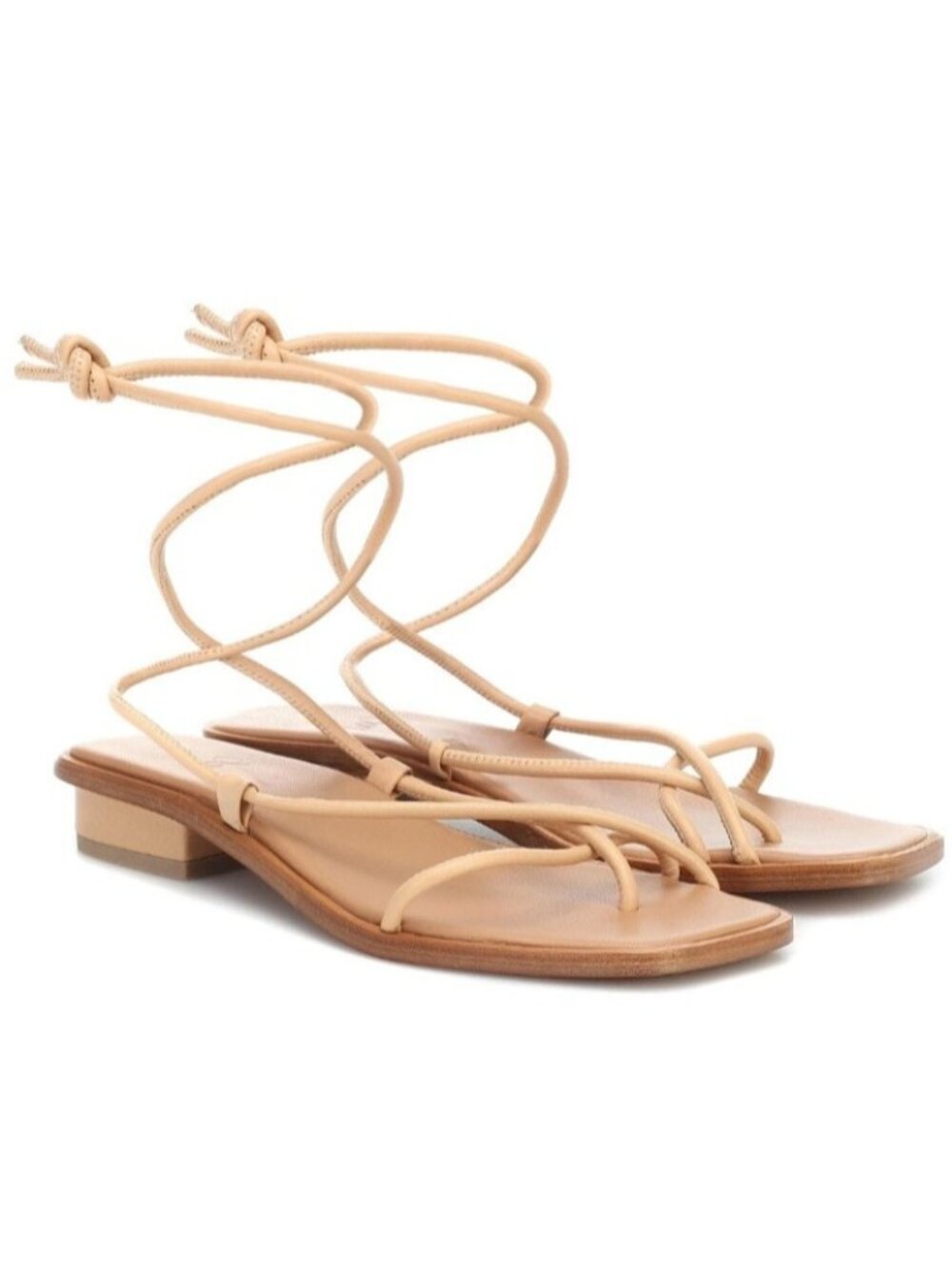 LoQ Beige Strappy Leather Sandals Women’s Size 35 Minimalist Lace Up Heels